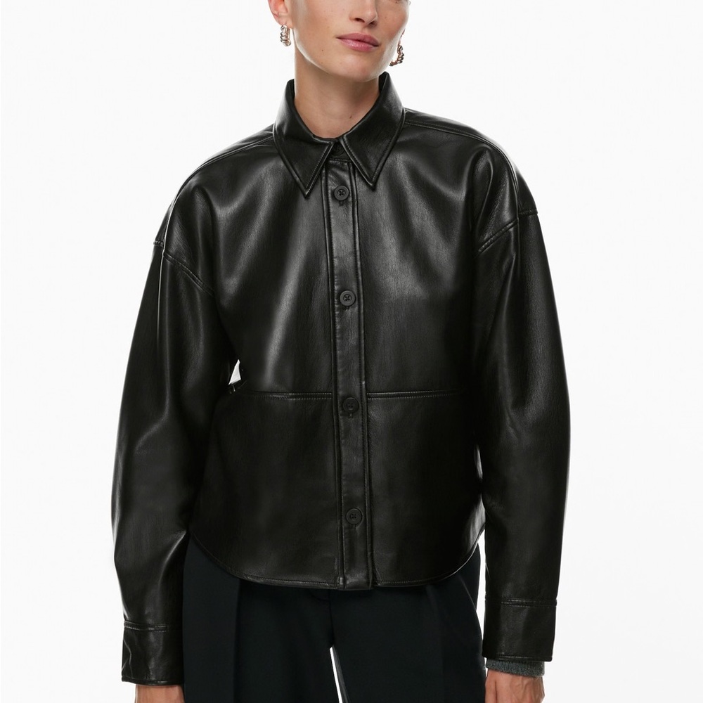 Aritzia Black Faux Leather Pelli Hip Shirt Jacket